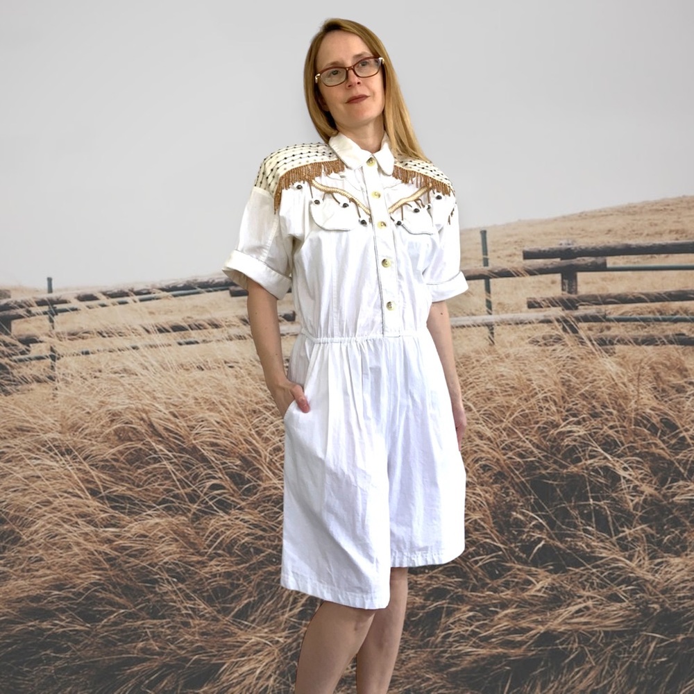 Vintage 80s Summer White Cotton Western Romper Spencer Alexis 6